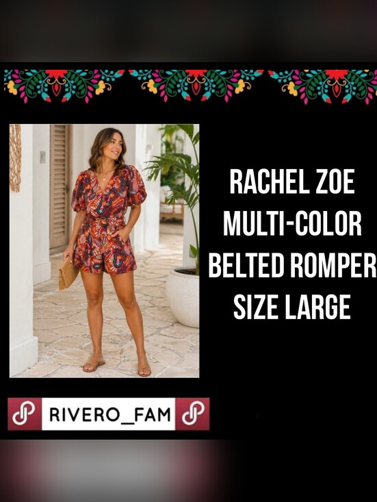 Rachel Zoe Pants - RACHEL ZOE | MULTI-COLOR BELTED ROMPER | SIZE LARGE